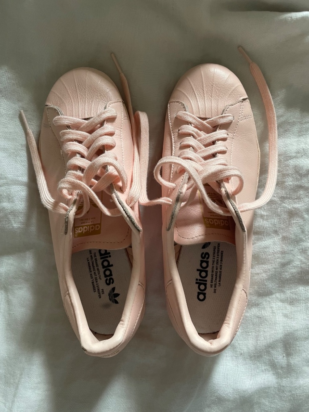 Blush pink custom Adidas Superstar stripeless shelltoe sneakers size 7.5